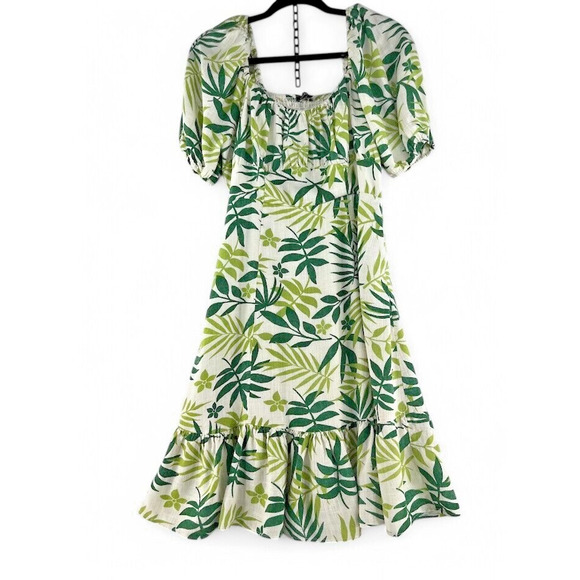 Macy's - Dylan Ryan Juniors' Almost Famous Leaf-Print Puff-Sleeve Dress Size M‎ - Picture 1 of 7
